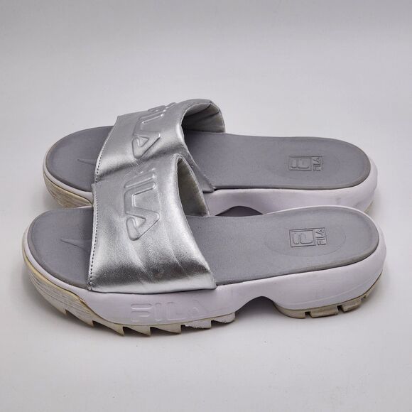 Fila Y2K RARE Creeper Waterproof Silver Slide Sandals Size 7 - Picture 4 of 10